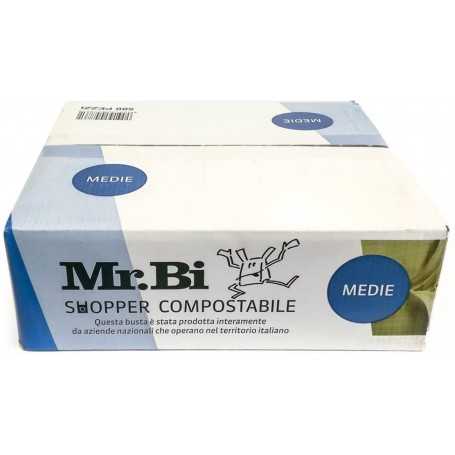 SHOPPERS/BORSE PER LA SPESA CON MANICI - MR.BI - COMPOSTABILI - BIO - MEDIE  - 27+16X50 CM - 6,5 GR. - CONF.500 PZ